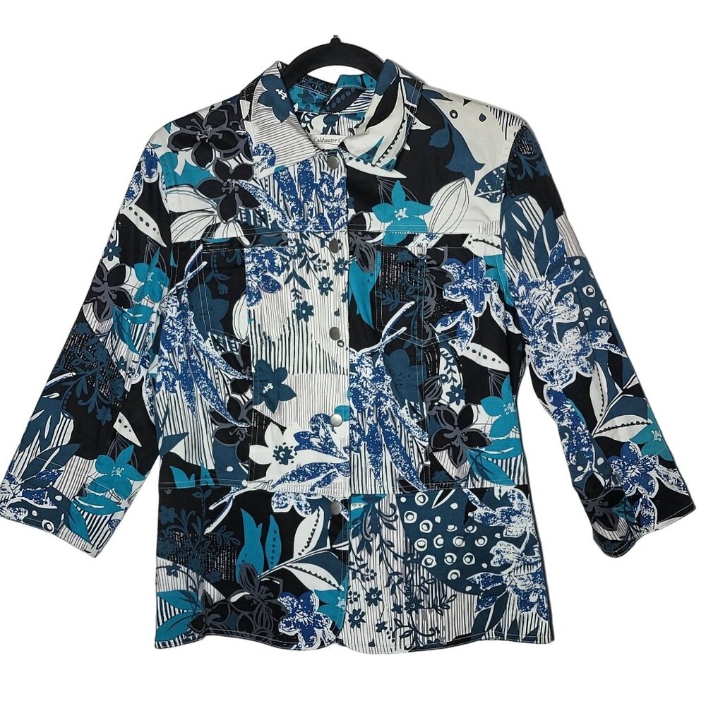 Coldwater Creek Floral Button Blazer Jacket Small Art Stretch Fall Career Office